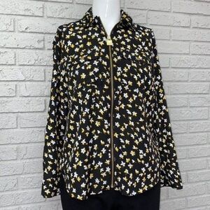 Michael Kors Women Floral Long Sleeve Zip Front Blouse Size S